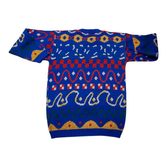 Vintage Marc Michel New York Sweater Men Blue Geometric Knit Pullover - Picture 6 of 12